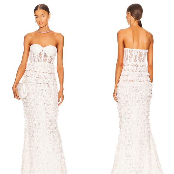 Retrofete Irini Bustier Lace Tiered Ruffle Sequin Embellished Maxi Dress Sz XL - Picture 1 of 9
